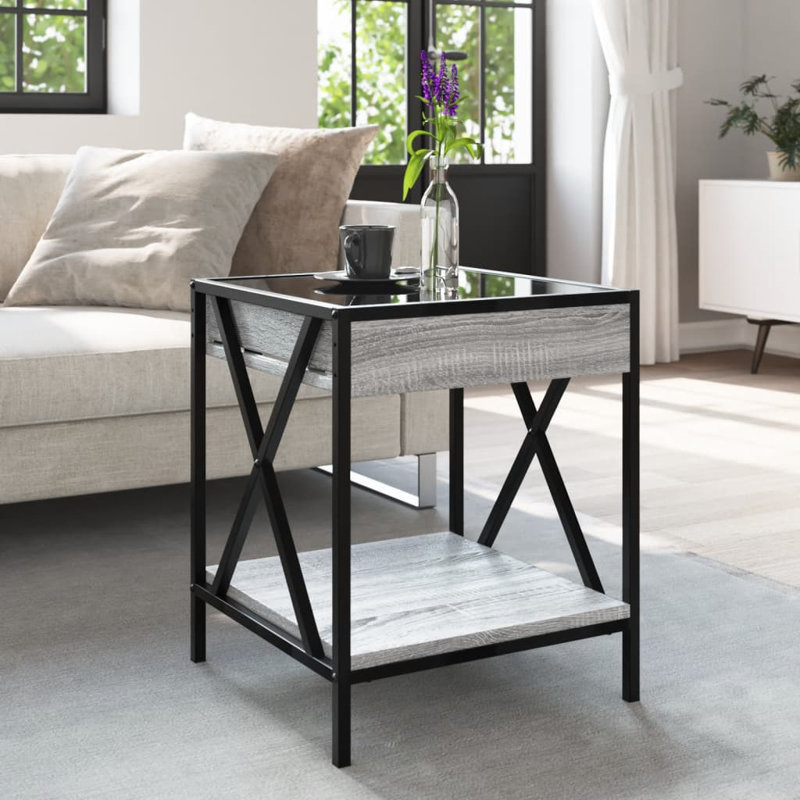 Dalvir Coffee Table with Storage, 49cm H x 40cm L x 40cm W, Black/Grey Sonoma