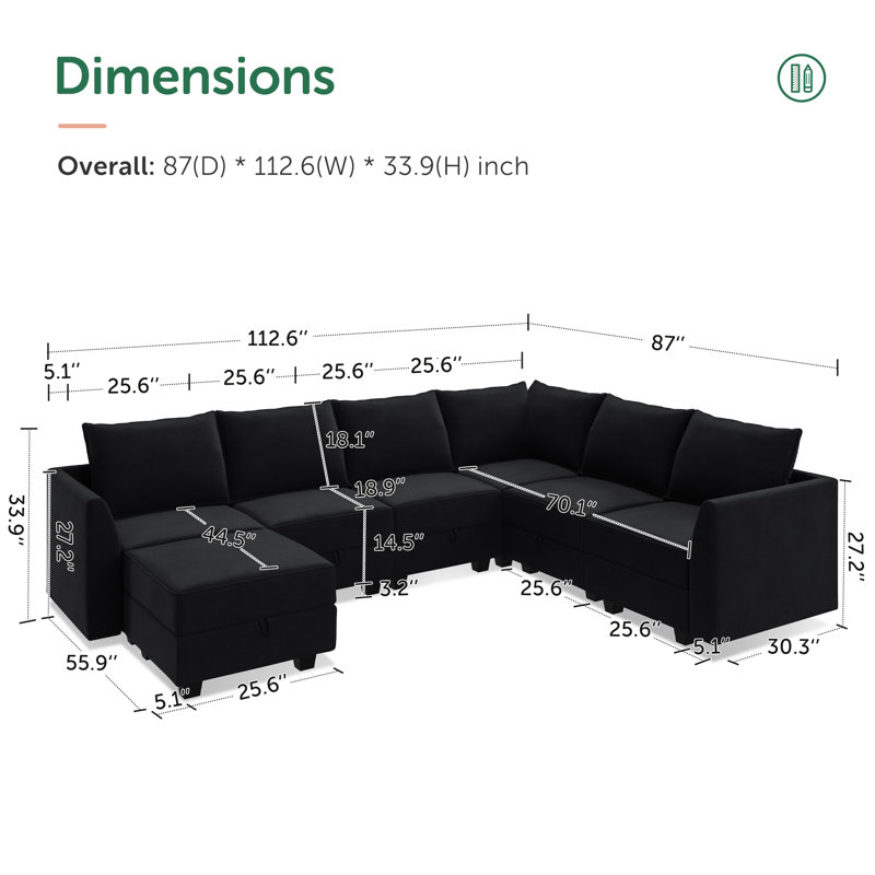 Canapé modulaire en U Tremee, Velours noir