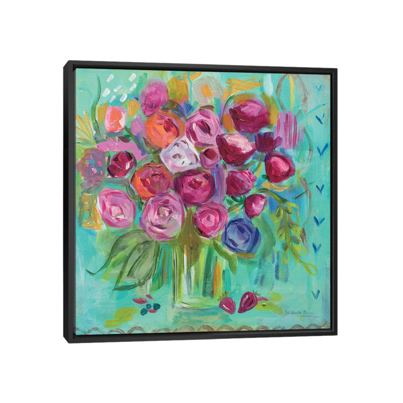 «Pink Peony», reproduction sur toile tendue, H 18 po x l 18 po x P 1,5 po, Toile avec cadre noir, Pas de tapis