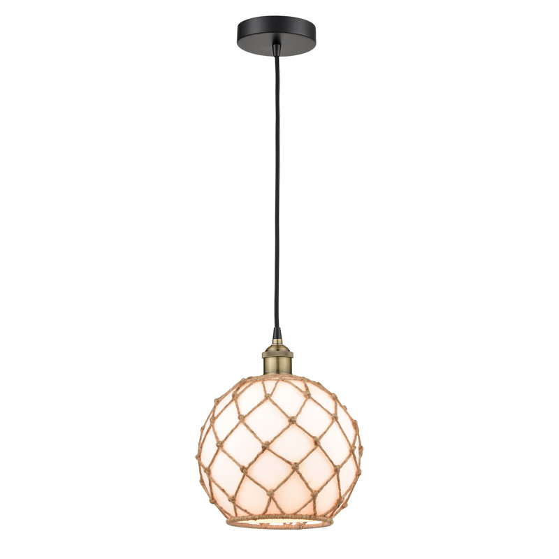 Luminaire suspendu simple en laiton antique noir à 1 lumière Bluford, Brun / blanc, H 133 po x l 10 po x P 10 po, Noir