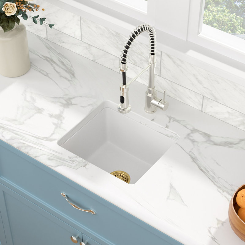 18" L x 16" W Undermount Granite Composite Kitchen Sink Rectangular Single Bowl Quartz Bar Prep Sink, White