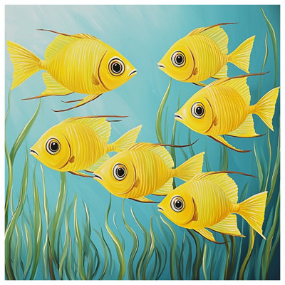 Coussin jaune nageant avec des animaux