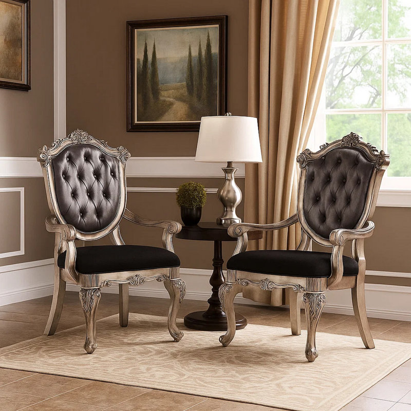 Chaise avec accoudoirs capitonnée Bayleen, Gris, Brown