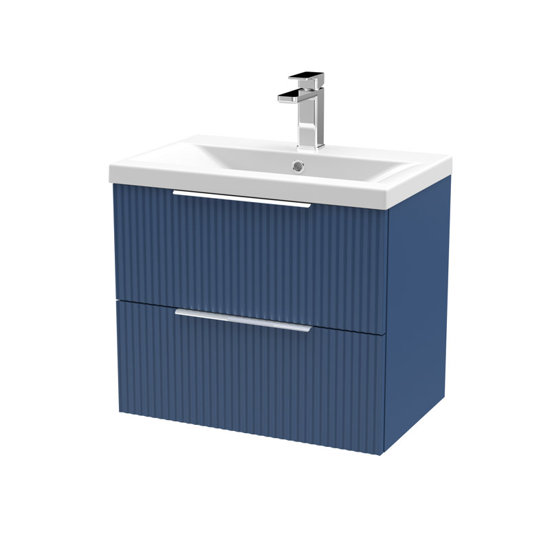 Fluted 610mm Single Bathroom Vanity with Vitreous China Basin, Satin Blue