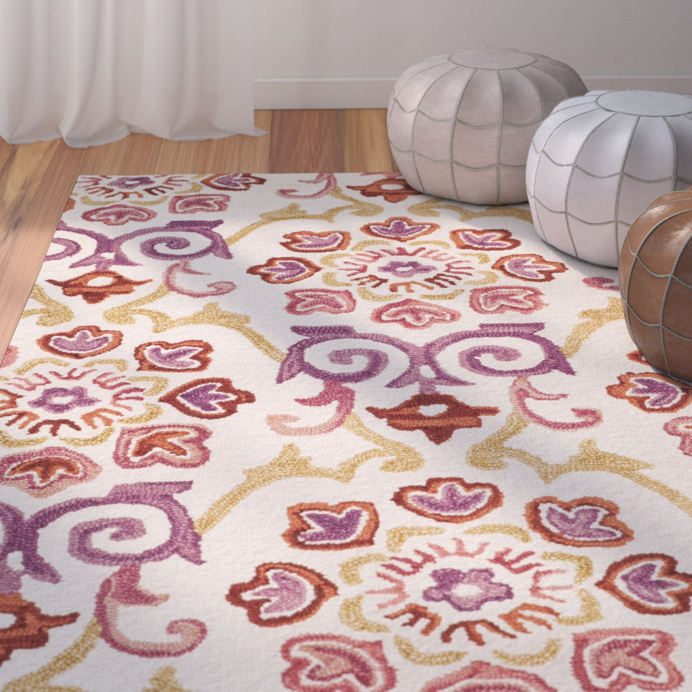 Bungalow Rose Tomo Hand Hooked Wool Floral Rug | Wayfair