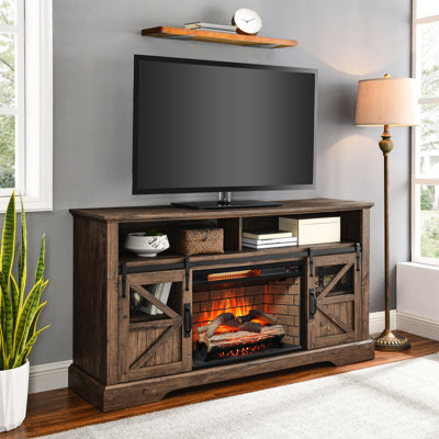 Modern Electric Fireplace - 60 Inches, Reclaimed Finish, Remote Control Operation, 70" Tv Accommodation 60" Console Multi-Color Flame Choices, 1500W Heat, Infrared Remote, Spacious Storage