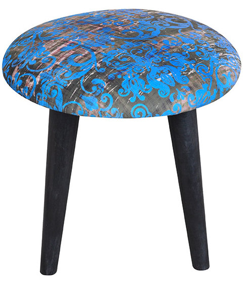 Patchwork Accent Stool, Turquoise
