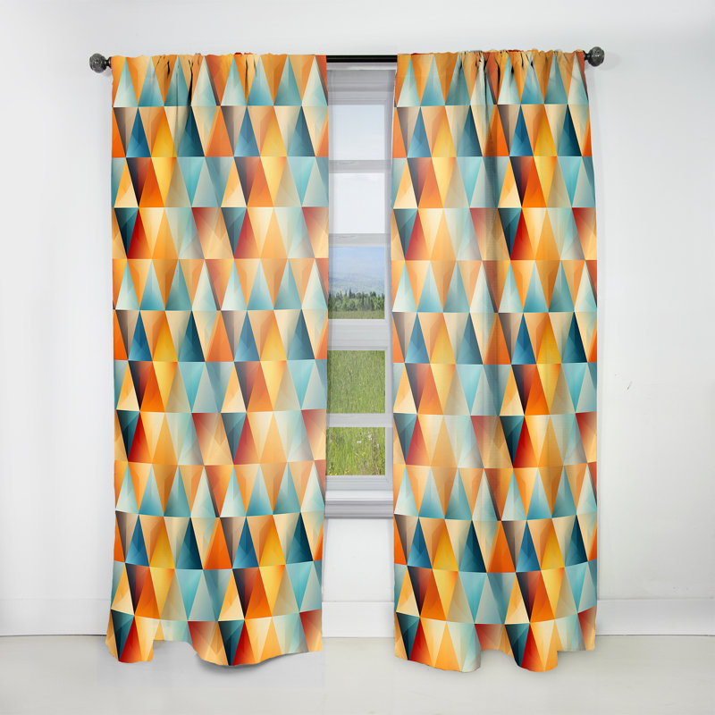 Orange et bleu Symmetry Triangles I - rideau en velours moderne - obscurcissant - 1 panneau, L 52 po x L 108 po