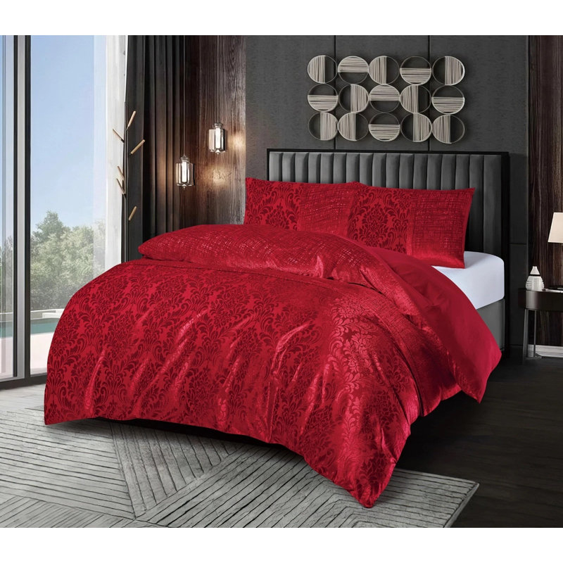 Velvet Duvet Cover, Burgundy, Double Duvet Cover + 2 Pillowcase