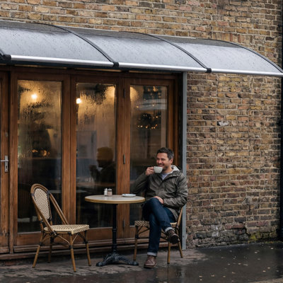 Polycarbonate Outdoor Awning for Windows & Doors – UV Resistant, Waterproof, Sturdy Aluminum Frame, Transparent Roof Panel, Easy Installation – Black + Brown, Size 100x300cm