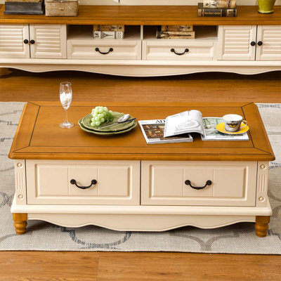 Table basse rectangulaire en bois manufacturé brun et blanc crème