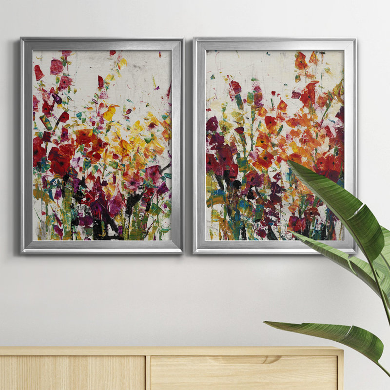 Fleurs sauvages I - ensemble de 2 peintures sur toile encadrées, Argent, H 36,5 po x l 53 po x P 1 po