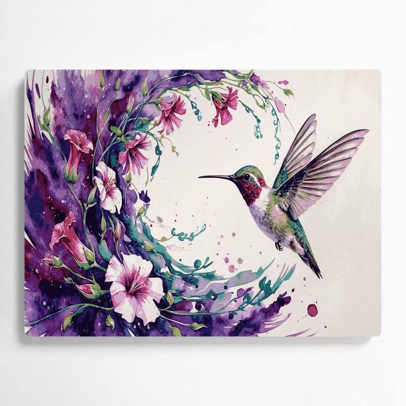 Art mural en métal, oiseaux, rubis à gorge rubis, H 96 po x l 120 po x P 0,05 po