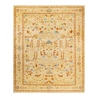 Tapis sable noué à la main de conception unique 8 pi 10 po x 10 pi 10 po Seyar