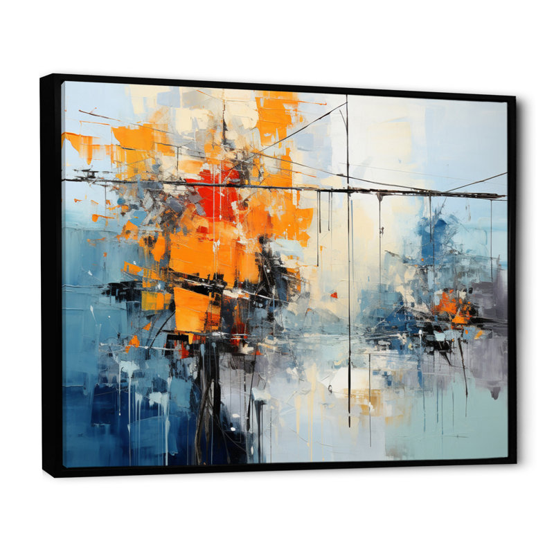 Lignes électriques abstraites, H 12 po x l 20 po x P 1 po, Cadre flottant noir