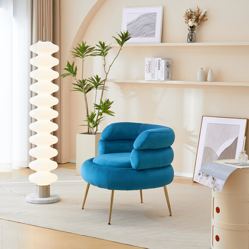 Fauteuil demi-tonneau avec repose-pieds Parkwoods, Velours bleu