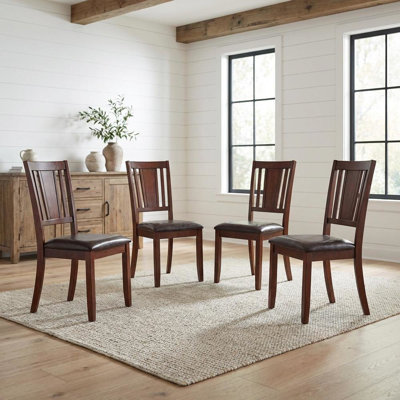 Chaises de salle à manger en acajou, sièges rembourrés en similicuir, style traditionnel, bois massif, ensemble de 4, confortables, durables, à usage résidentiel