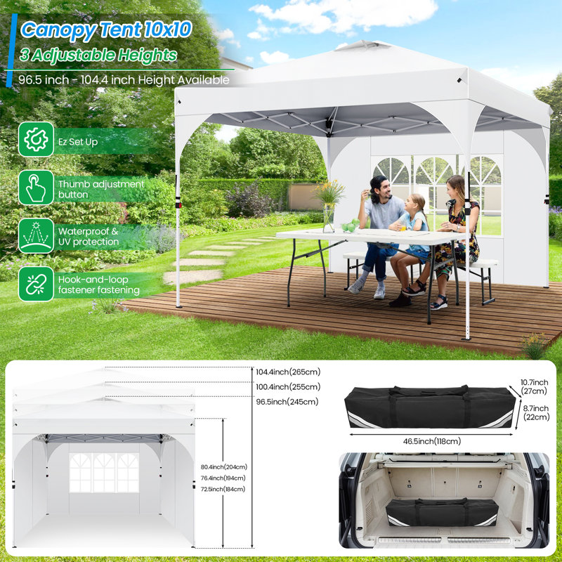Tent 10x10 Pop up Canopy Outdoor Shade with Sidewalls UPF 50+ Waterproof Canopy, White