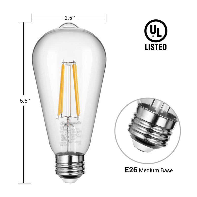 7 watts (équivalent à 60 watts), ampoule à DEL à intensité variable St64, blanc chaud (2700) E26 / culot moyen (standard)