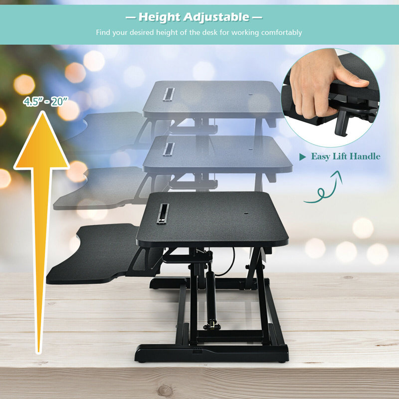 Adjustable Metal Base Standing Desk Converter, Black
