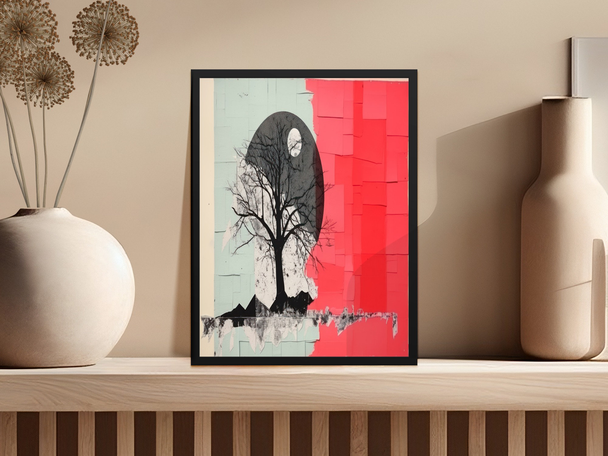 Brayden Studio Abstract Landscape Tree and Moon Art Framed Poster ...