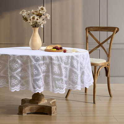 Hayson Floral Lace Fabric Tablecloth, Lace Fabric Table Cloth for Tables, Wrinkle Resistant Tablecloth, Patterned Scalloped Tablecloth