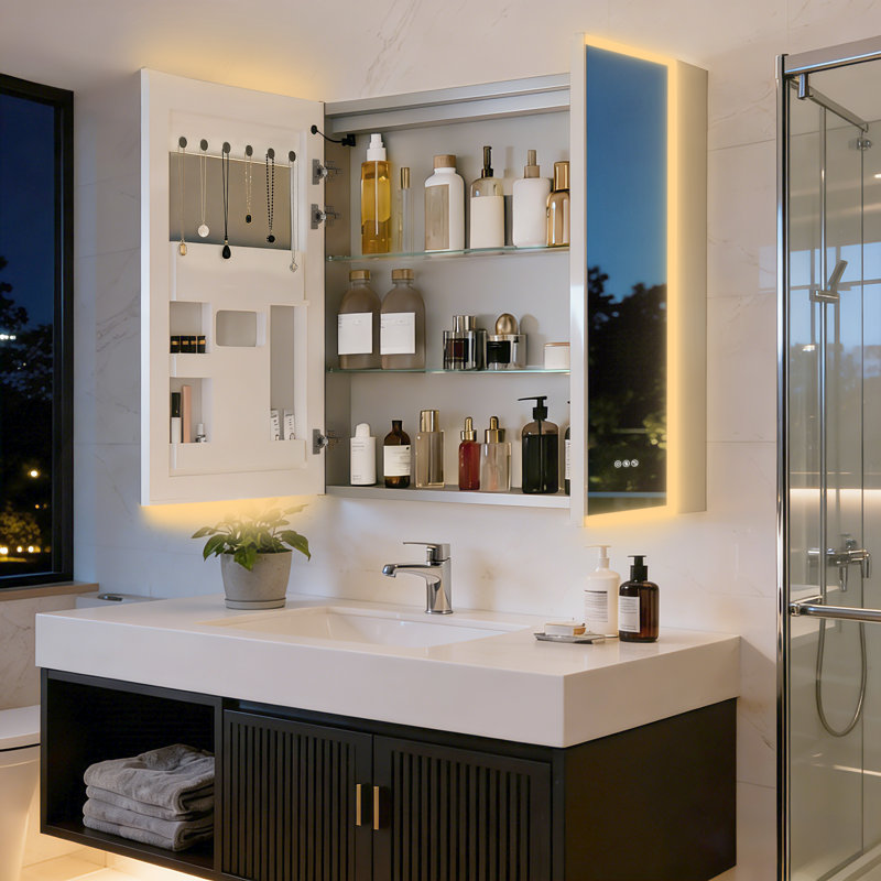 80mm W 70mm H Surface Frameless Medicine Cabinet Mirror 2 Adjustable