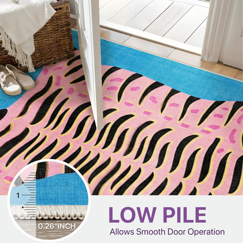 Tapis d'intérieur bleu / rose lavable à la machine avec envers antidérapant Abidi, Nexus, Tapis de couloir 2 pi 3 po x 6 pi