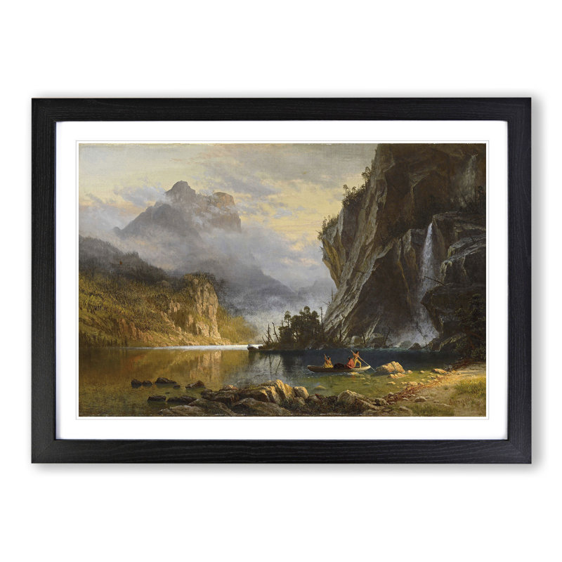 Indians Spear Fishing by Albert Bierstadt - Picture Frame Painting, 27cm H x 36cm W x 2cm D, Black Framed