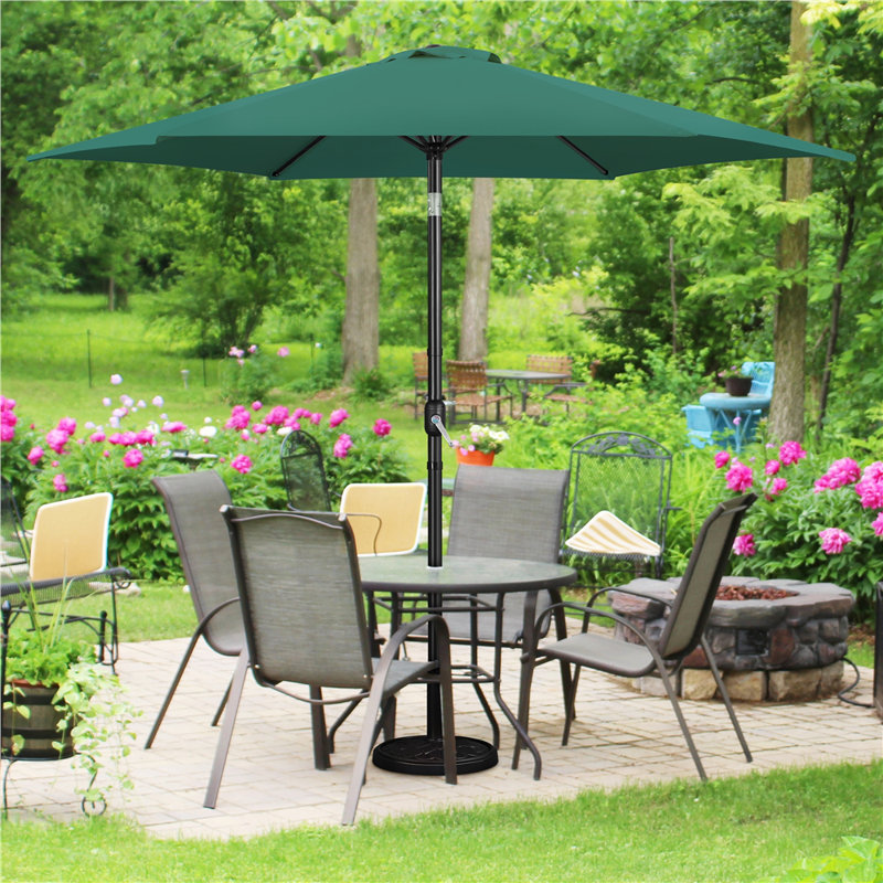 Parasol de patio 10 pi avec bouton poussoir et manivelle Spirica, Vert foncé
