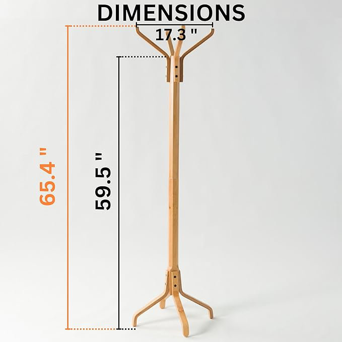 Solid Wood Coat Rack Freestanding, Coat Stands Entryway, Coat Rack Hat Hanger Hook for Jacket, Purse, Scarf Rack, Mid Century Umbrella Tree Stand (4-hook, Natural)