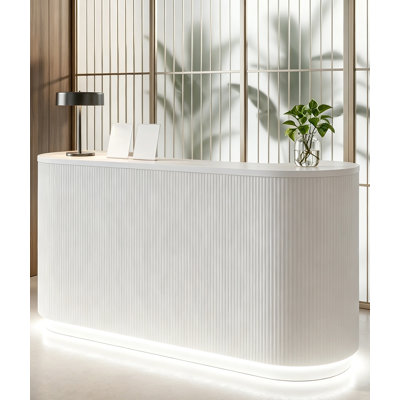Bureau de réception moderne 70,9 "avec lumière DEL, tiroirs de rangement et armoire, comptoir commercial pour salon, magasin de détail, bureau - blanc