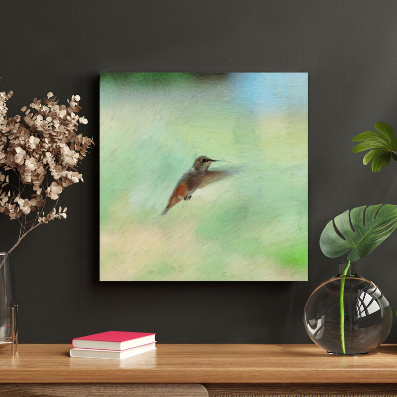 " Brown Humming Bird Flying In Mid Air During Daytime " Painting Print, 32" H x 32" W x 2" D