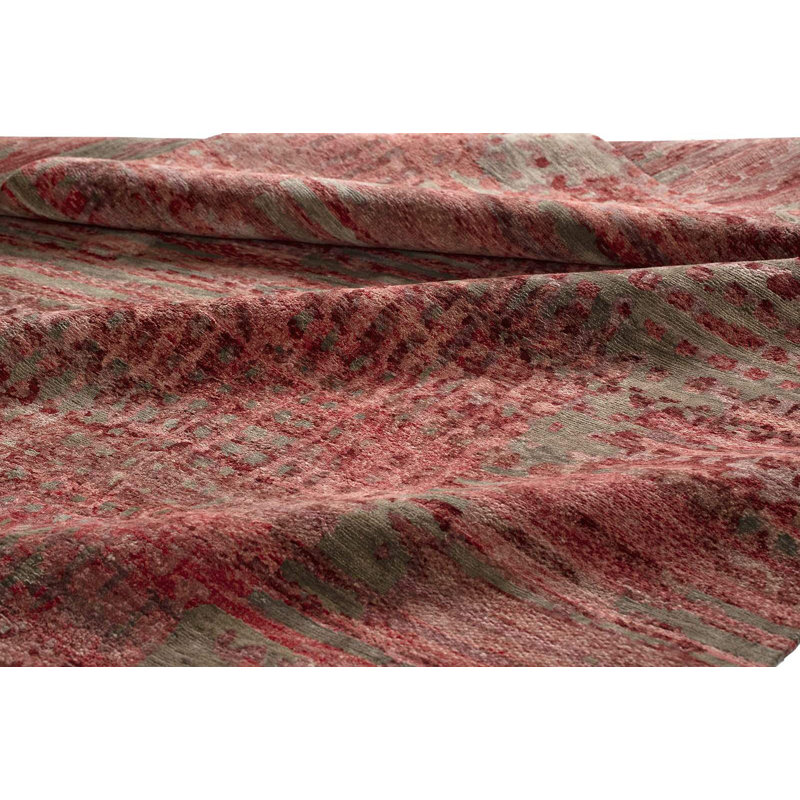 Edo Silk Abstract Area Rug in Red/Taupe, Rectangle 4' x 6'