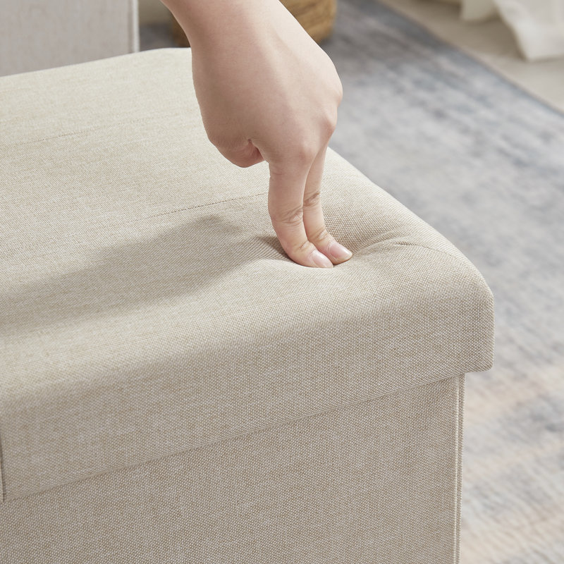 Torryn Linen Upholstered Storage Bench, Beige