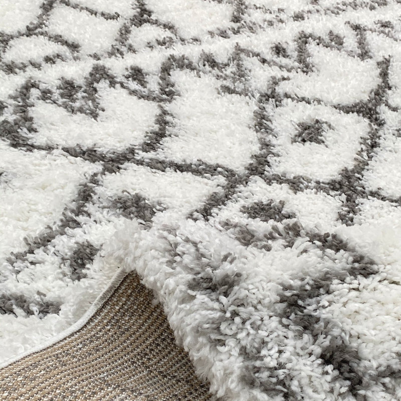 Tapis blanc / gris en polypropylène tissé à plat Jazmine, Rectangle 6 pi 7 po x 9 pi 6 po