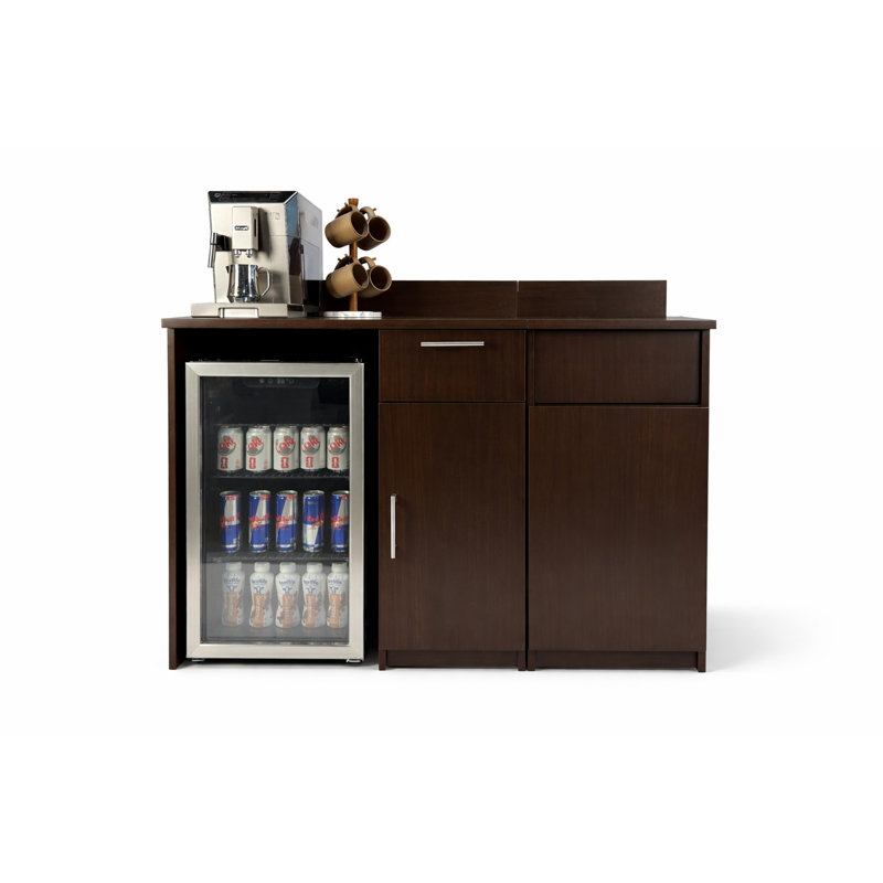 Cabinet de rafraîchissement de bureau avec mini-réfrigérateur et poubelle - Station de café commerciale entièrement assemblée - l 54 po x P 24 po x H 36 po
