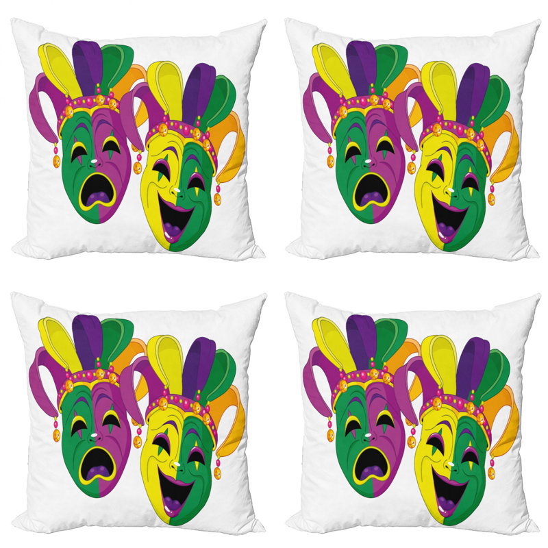 Multicolore, ensemble de 4 taies décoratives Ambesonne Mardi Gras, 24" X 24"