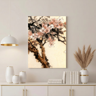 Cherry Blossom Tree Watercolor Painting Canvas Wrapped Wall Art Oil Painting Print Set Of 1