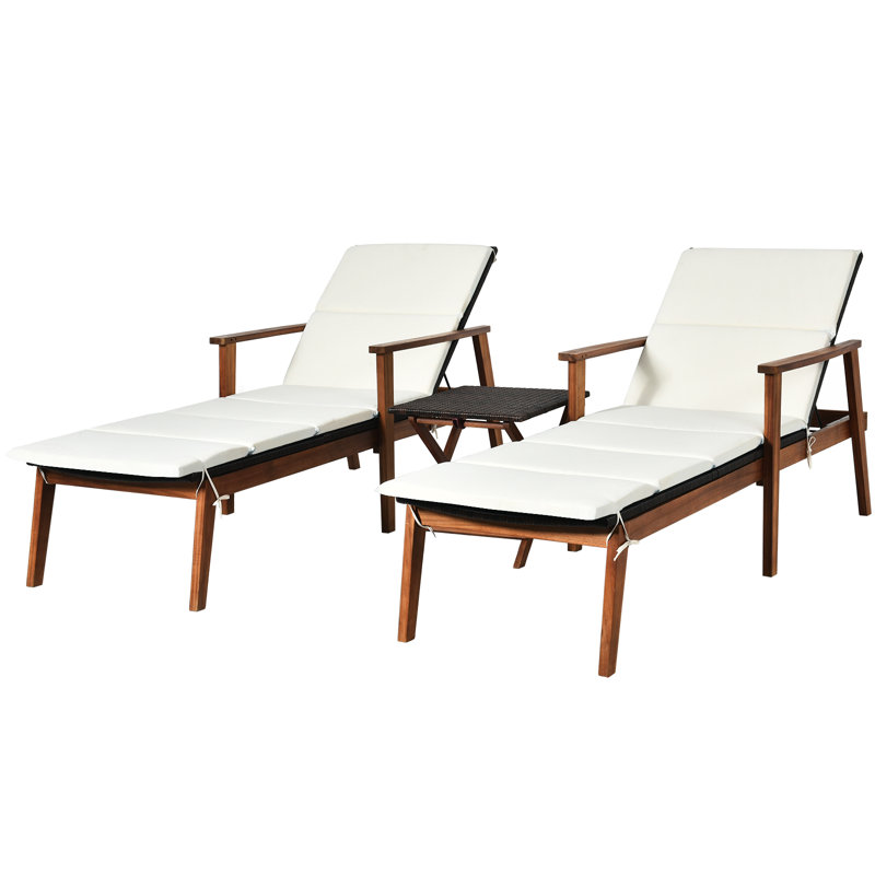 Aous Outdoor Chaise Lounge Set with Table , Cushion Included, Ivory