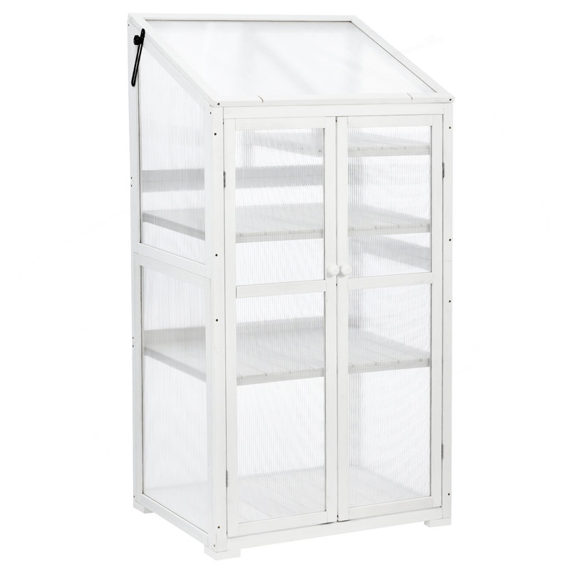 Spacious Wood Greenhouse With Wheels And Adjustable Shelves For Indoor And Outdoor Gardening, White