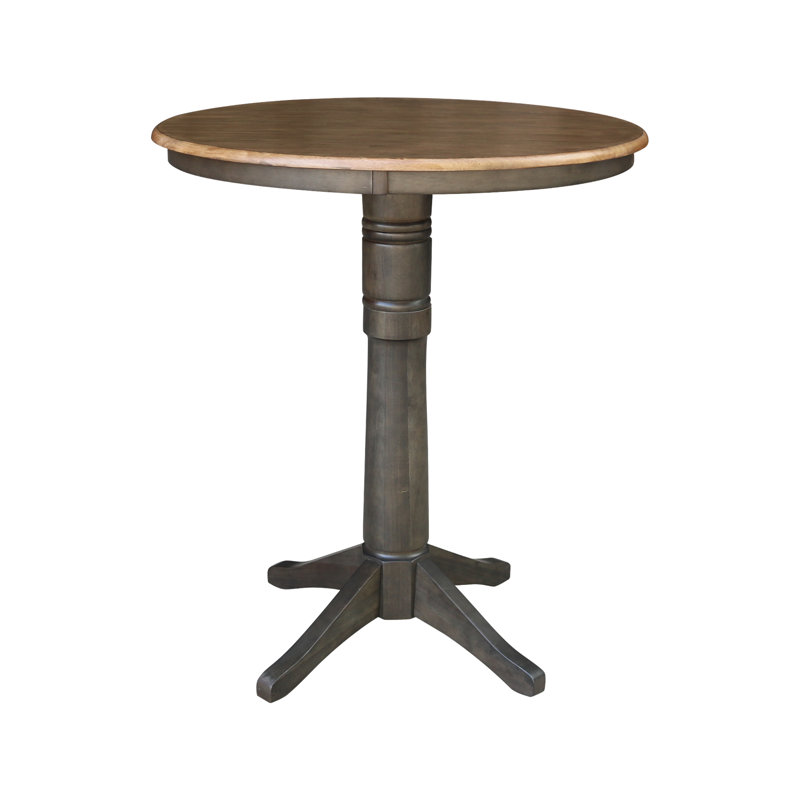 Craighead Bar Height Solid Wood Pedestal Dining Table, 41.9" H x 36" L x 36" W, Hickory/Washed Coal