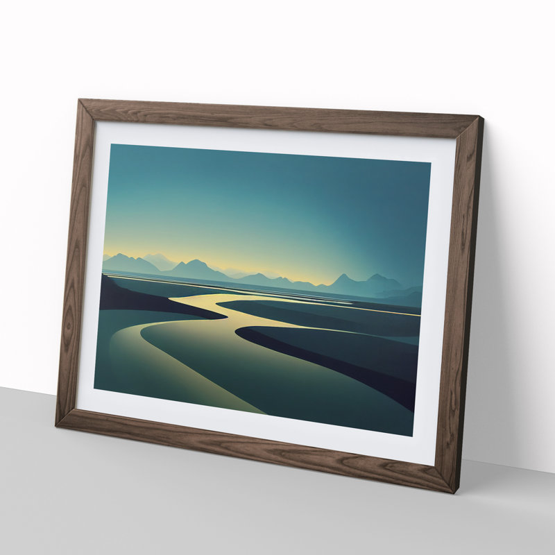 Mountain River Views - Framed Print, 46cm H x 64cm W x 2cm D, Walnut Framed
