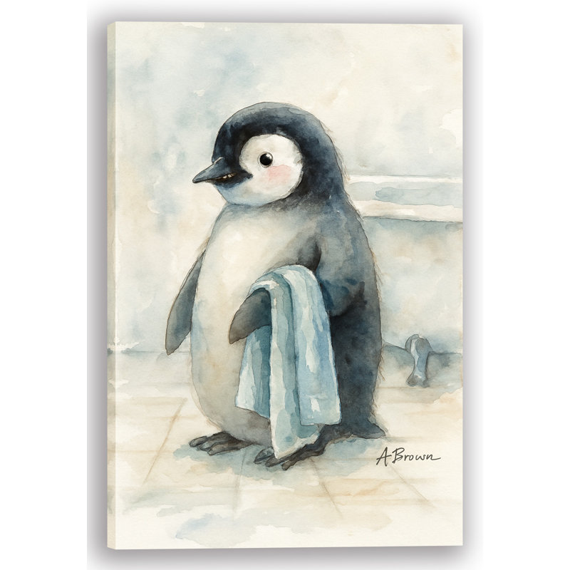 Penguin Prep - Whimsical Bathroom Canvas Wall Art