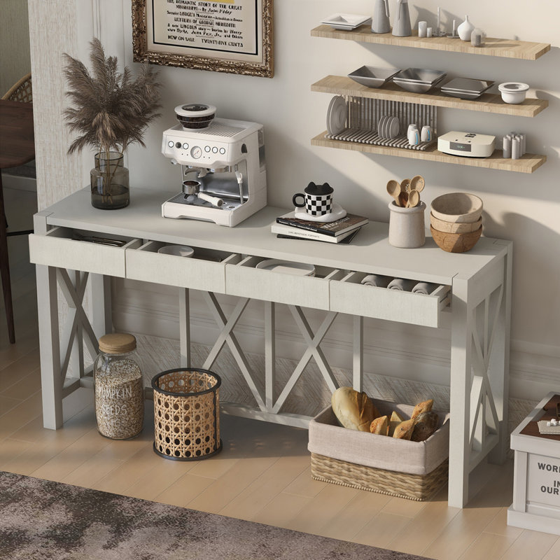 Console 60 po avec 4 tiroirs spacieux, Beige