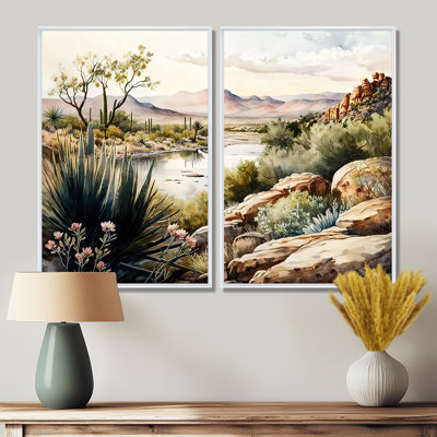 Arizona Desert Scenery IV - Green, art mural moderne sur toile 2 pièces