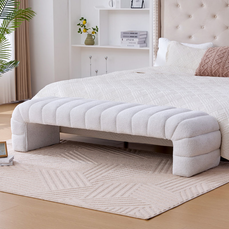 Banc rembourré moderne de 69,7 po de largeur, Ivoire ivoire