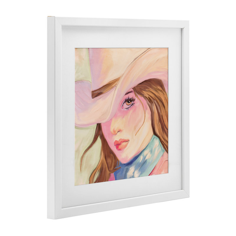 «Pastel Cowgirl», reproduction sous verre encadrée par Kim Allen, H 13 po x l 13 po, Cadre blanc côtier