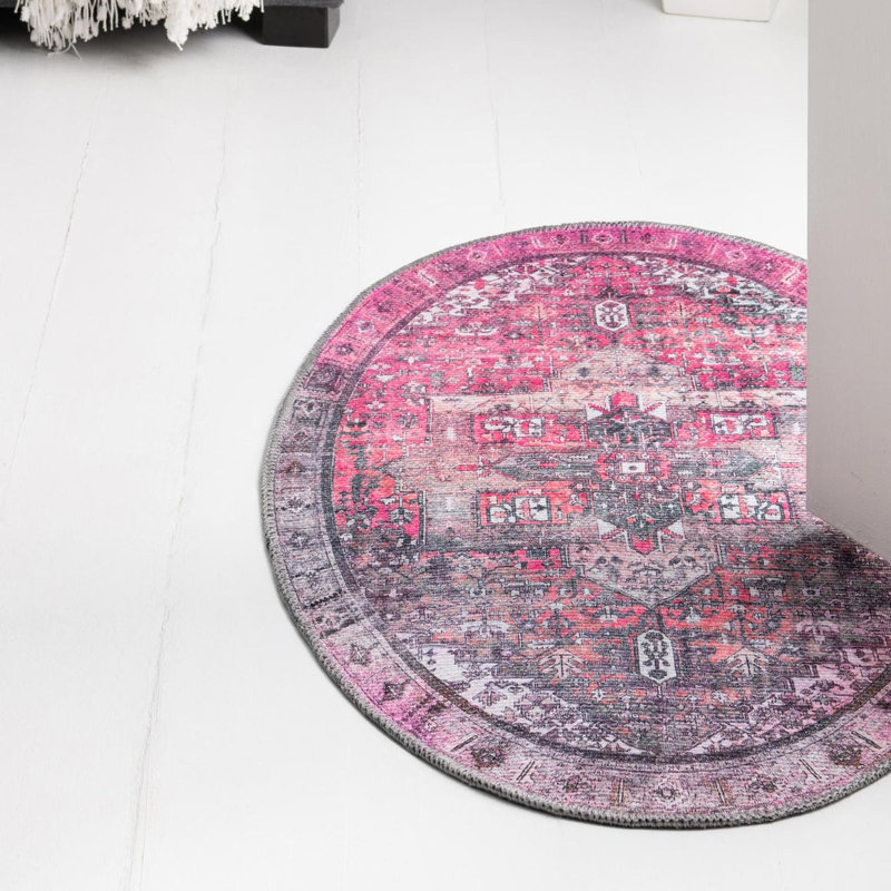 Tapis transitionnel de couleur rose-noir, Ovale 2 pi x 3 pi 1 po