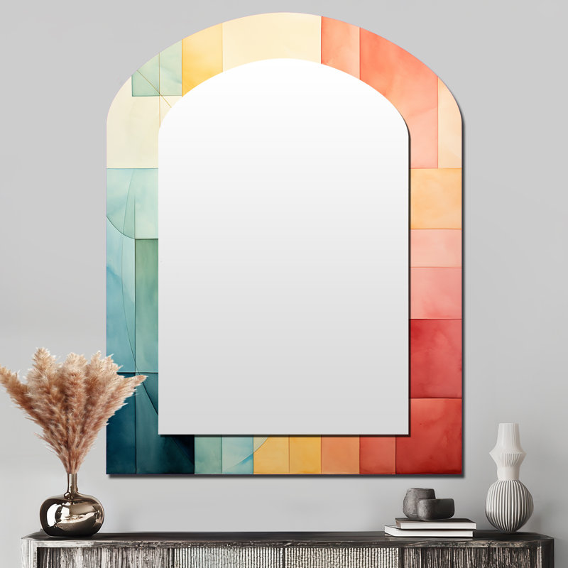 Cubism Experiment With Minimalist II - Cubism Arch Decorative Mirror, Modern Asymmetrical Large Wall Mirror, Printed Metal Art